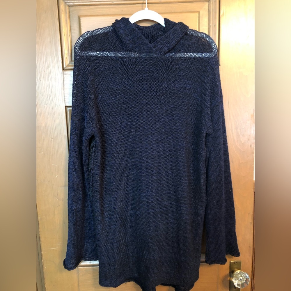 Skif sweater Blue and Black. Photo shows hanger visible. I wore tank/cami under